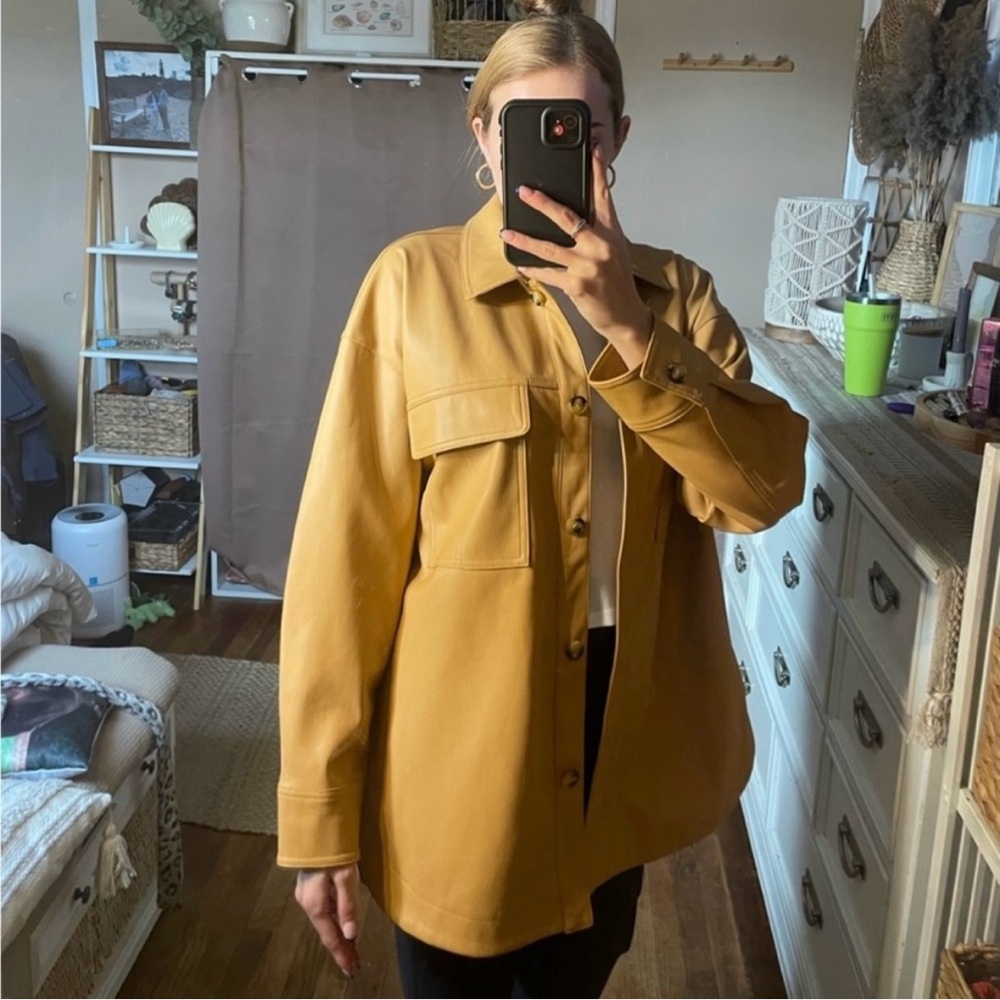 Anthropologie Maeve Faux Leather Shirt Jacket color neutral - Picture 10 of 16